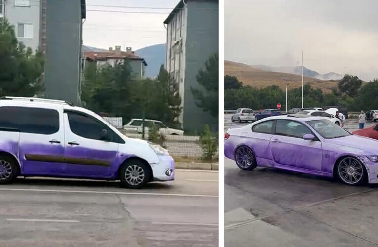 Geçenin aracını mor renge boyayan yol. Olayın sorumlusu bulundu