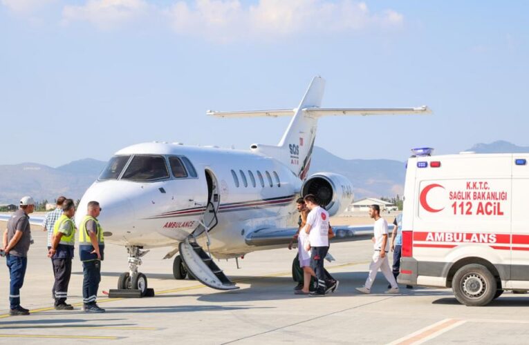 Girne’deki gemi kazasından kurtarılan hamile kadın ambulans uçakla Kocaeli’ye nakledildi